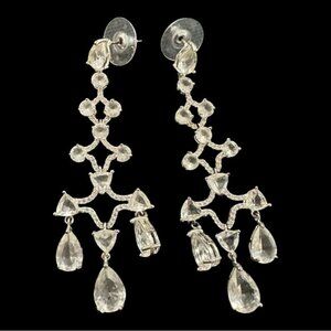 Silver-Tone Chandelier Dangle Earrings With Clear Crystal Accents For Formal Wea